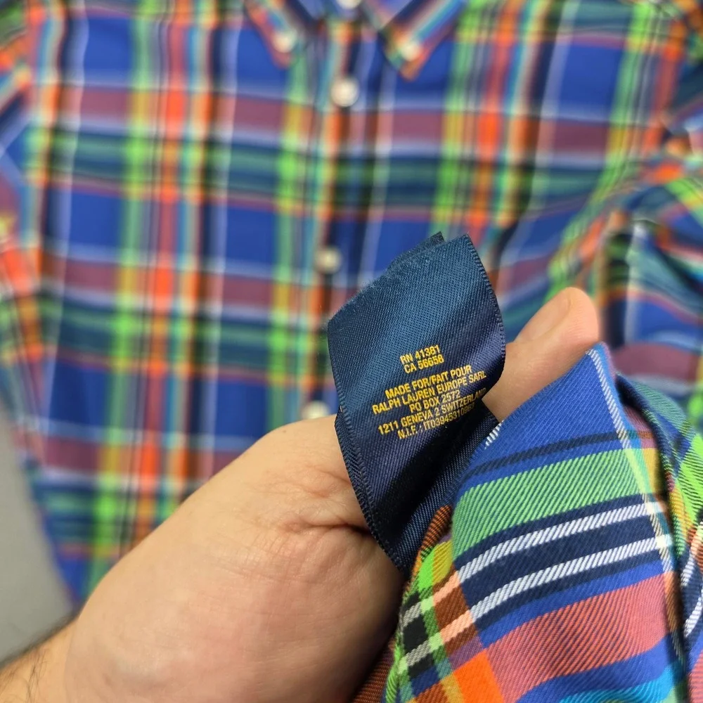 Ralph Lauren Shirt Madras Plaid Blue Orange Green XL Boys Cotton Button Down RL